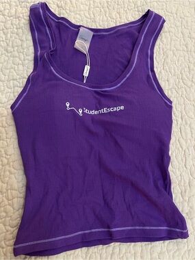 Purple Ribbed Tank Top with Contrast Stitching